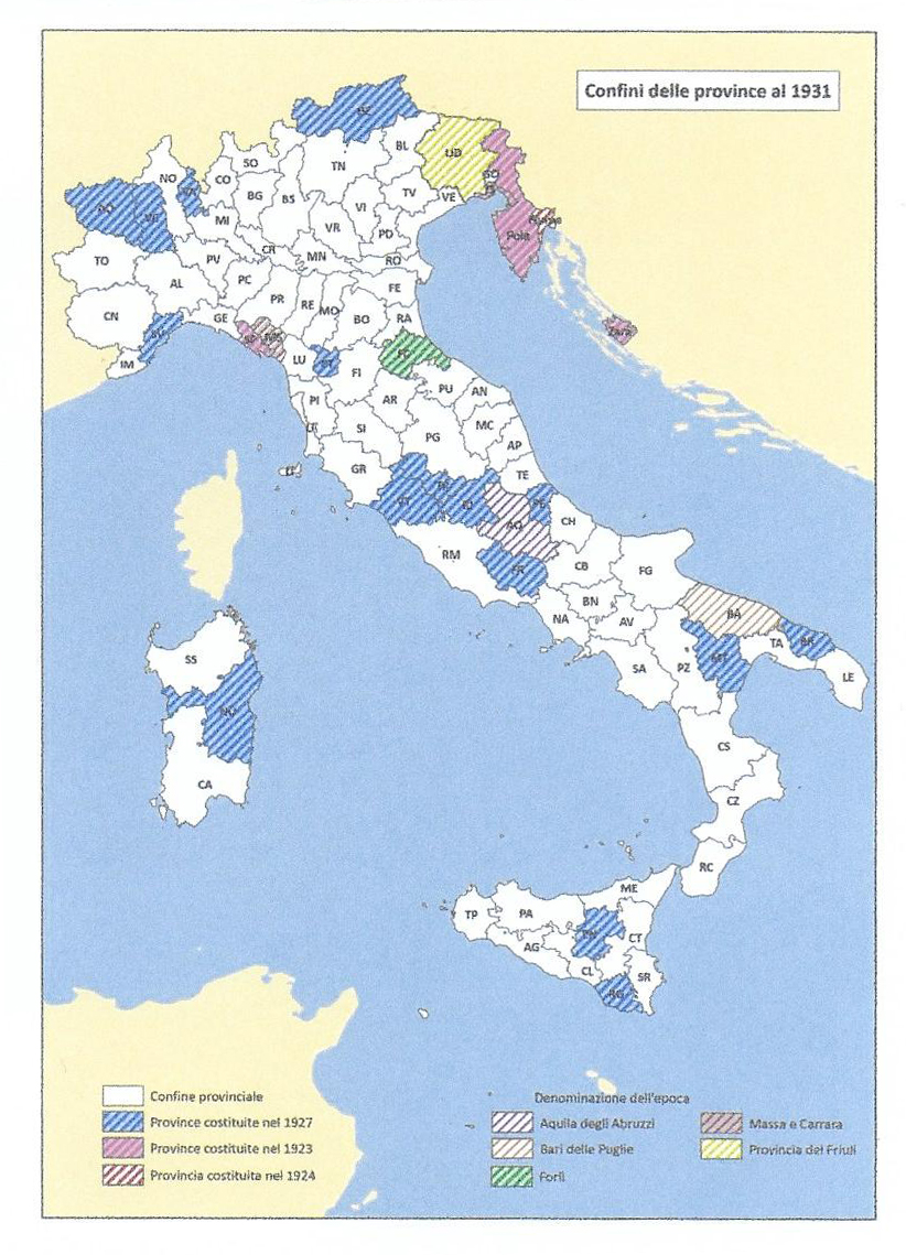 Map of Italy in 1931 under Fascist rule